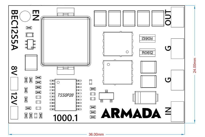 Регулятор живлення ARMADA UBEC 12S 6-55V - 5V/8V/12V 5A ARMADA-BEC12S5A-PRO фото