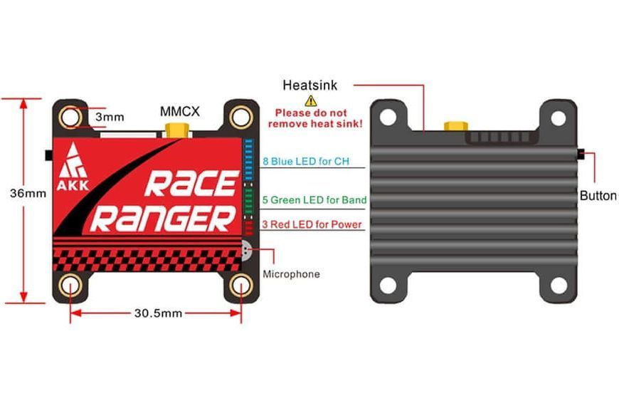 Відеопередавач AKK Race Ranger 5.8GHz 200-1600mW AKK-RRVTX фото